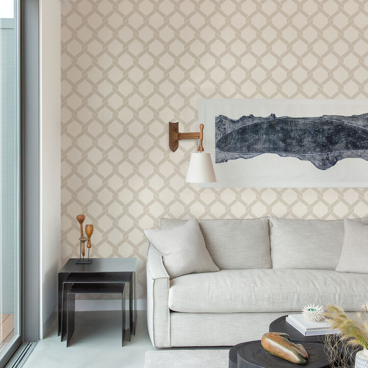 Payton Beige Hexagon Trellis Wallpaper