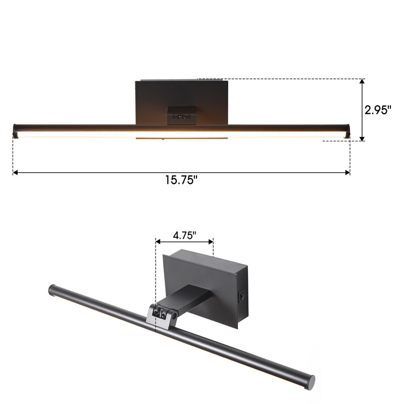 15.8" Modern Black Battery-Powered Integrated LED Rechargeable Picture Light with Remote