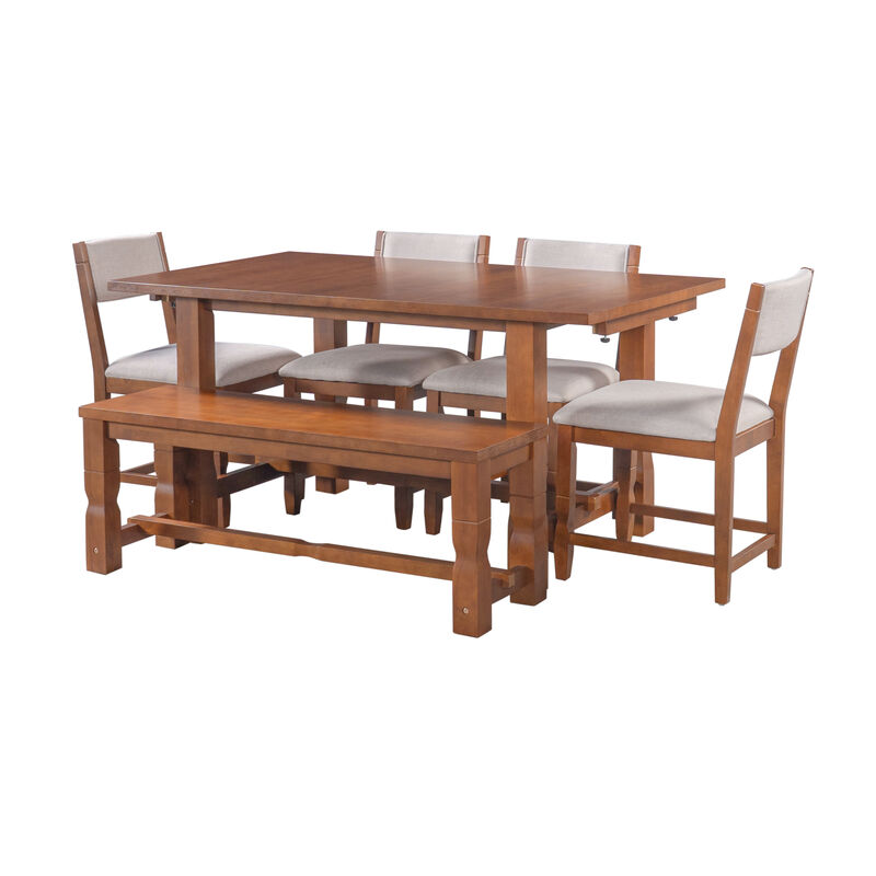 Celkwe 6‑Piece Solid Rubber Wood Extendable Dining Table Set image number 8