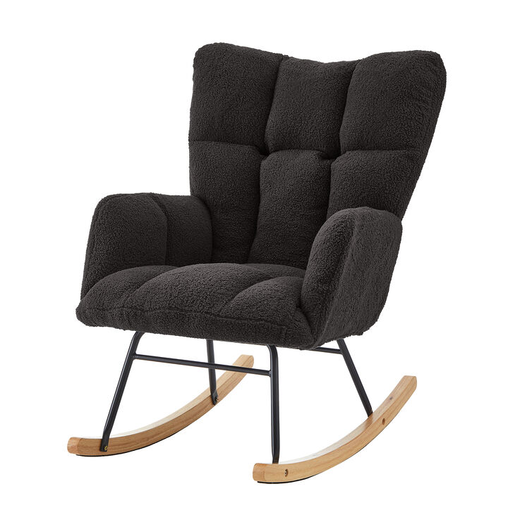 Merax Accent Chairs for Living Room Tufted Upholstered Teddy Fabric Glider Chair Rocking Chair