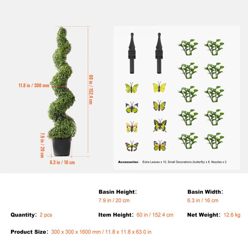Faux Spiral Topiary Trees Set of 2 with Extra Leaves, Decorative Pots, UV Rated image number 2