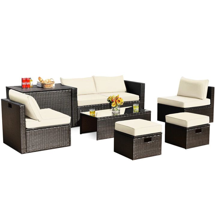 Mondawe 8 Pieces Patio Space-Saving Rattan Furniture Set with Storage Box and Waterproof Cover