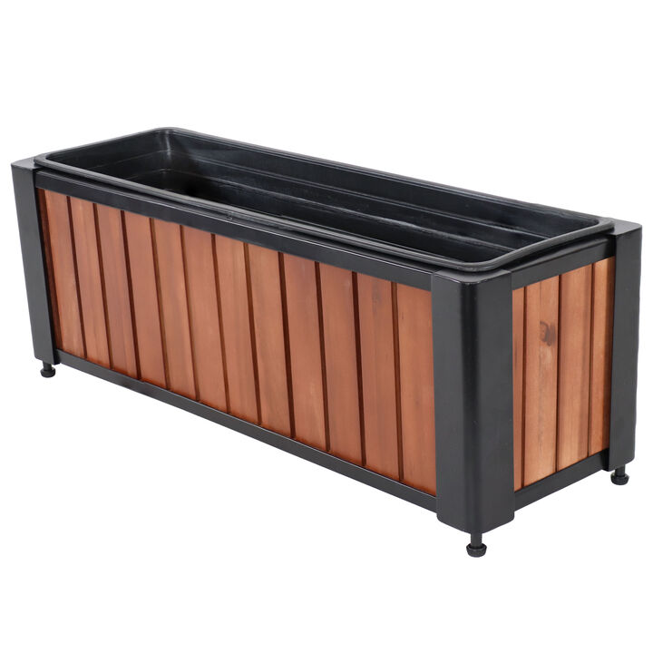Sunnydaze Acacia Wood Slatted Planter Box with Removable Insert