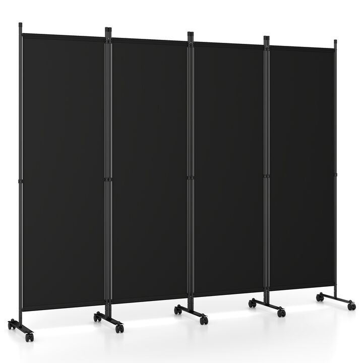 Portable 4 Panel Room Divider with Wheels, Folding Privacy Partition Screen for Home Office