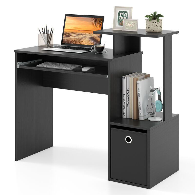 Space-saving Computer Desk with Pull-out Keyboard Tray for Small Offices