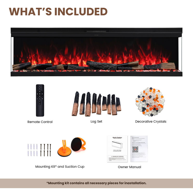 Mondawe 72" 3-Sided Recessed Electric Fireplace, 14-Color Flames, WiFi & Alexa, 3 Heat Settings, Adjustable Thermostat, 1500W image number 9