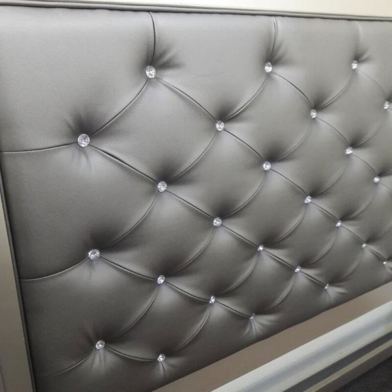 Simple Relax Antique Silver Bed With Button Tufted Padded HB image number 2