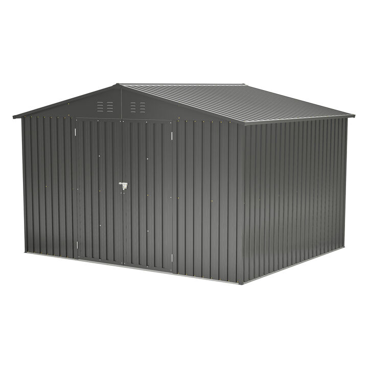 10X8 FT Outdoor Storage Shed, All Weather Metal Sheds with Lockable Doors