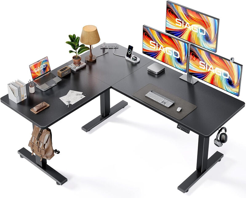 ShipItFurniture L-Shaped Adjustable Standing Desk 63x55 Inches Black image number 0