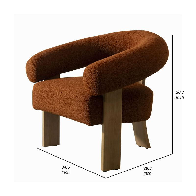 Cid Nico 35 Inch Accent Chair, Rust Brown Polyester, Flat Wood 3 Legs