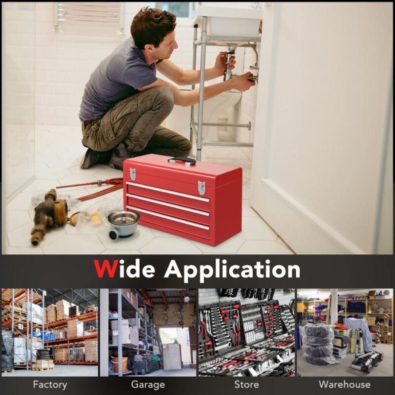 Hivvago Portable Garage Mechanic Tool Cabinet Box with 3 Drawers