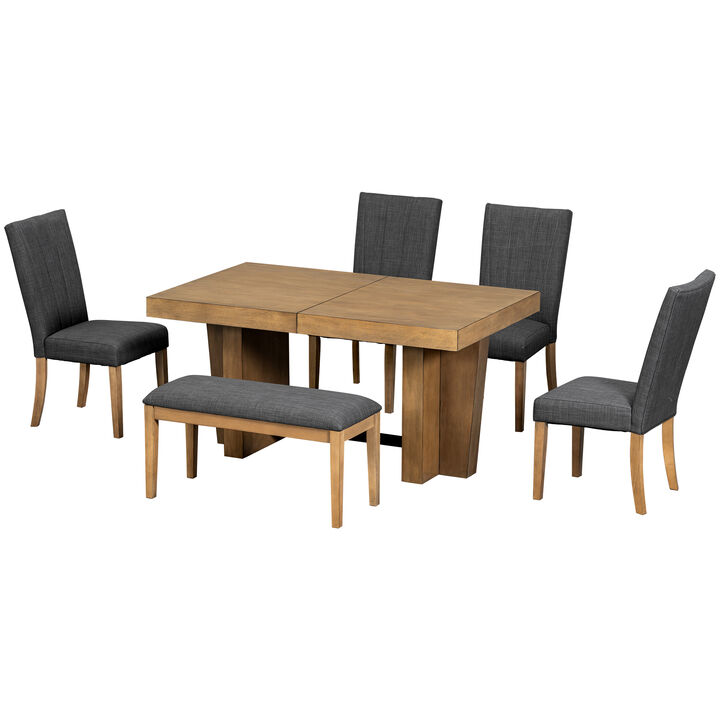 Merax Solid Wood Extendable Dining Table Set with 4 Cushioned Chairs & Bench