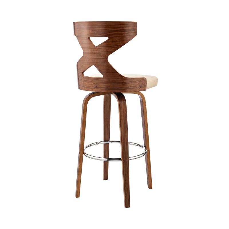 Swivel Barstool with Curved Wooden X Back, Cream and Brown-Benzara image number 4
