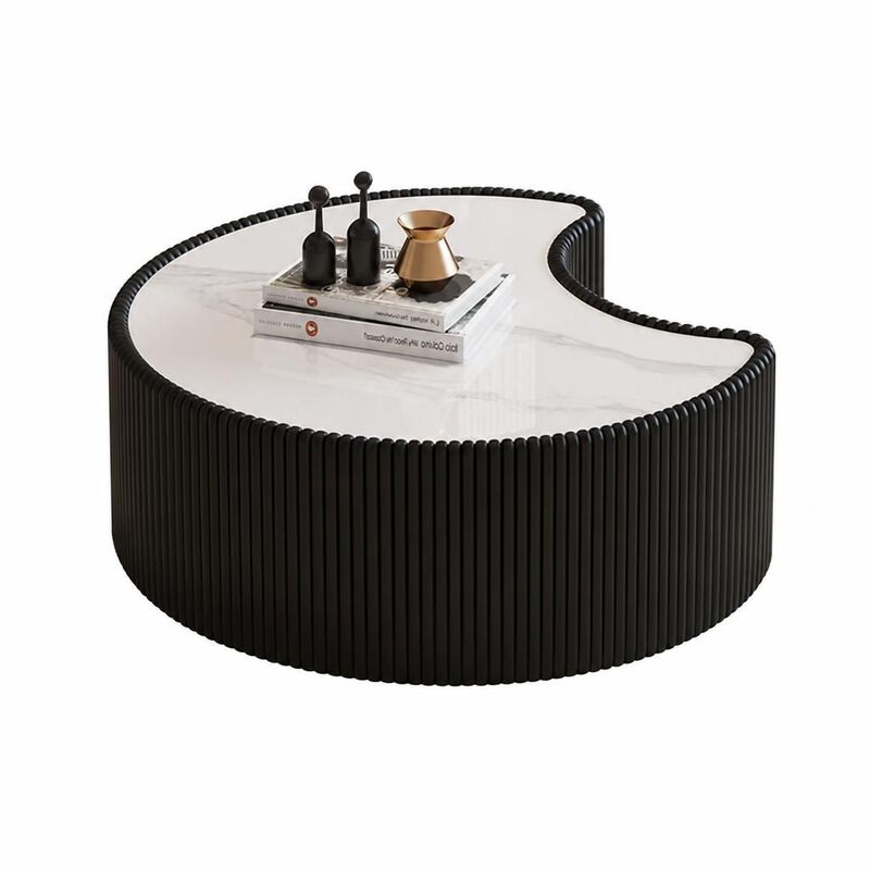 GOODSILO Irregular Shaped Sintered Stone Top Modern Coffee Table, Stylish Living Room Accent with Unique Surface Pattern image number 0