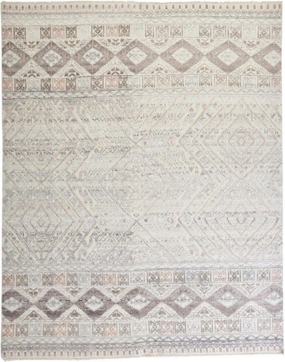 2 X 3 gray Ivory And Pink geometric Hand Knotted Area Rug