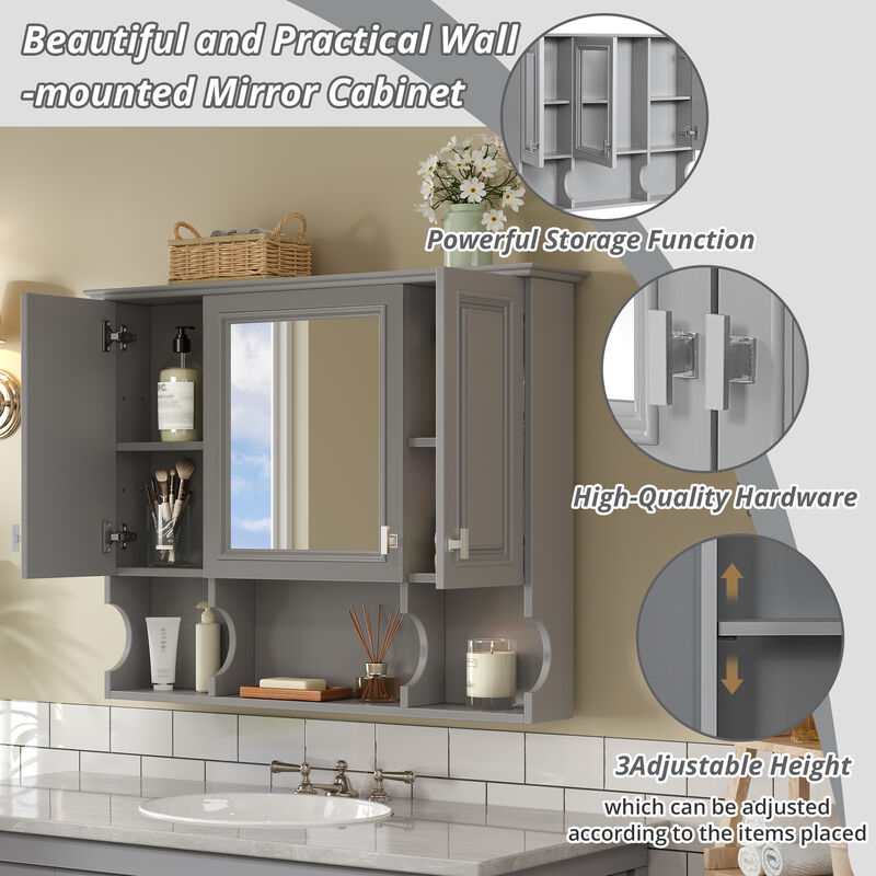 Merax Bathroom Mirror Cabinet with Adjustable Shelves, Concealed Storage & Open Shelves image number 4