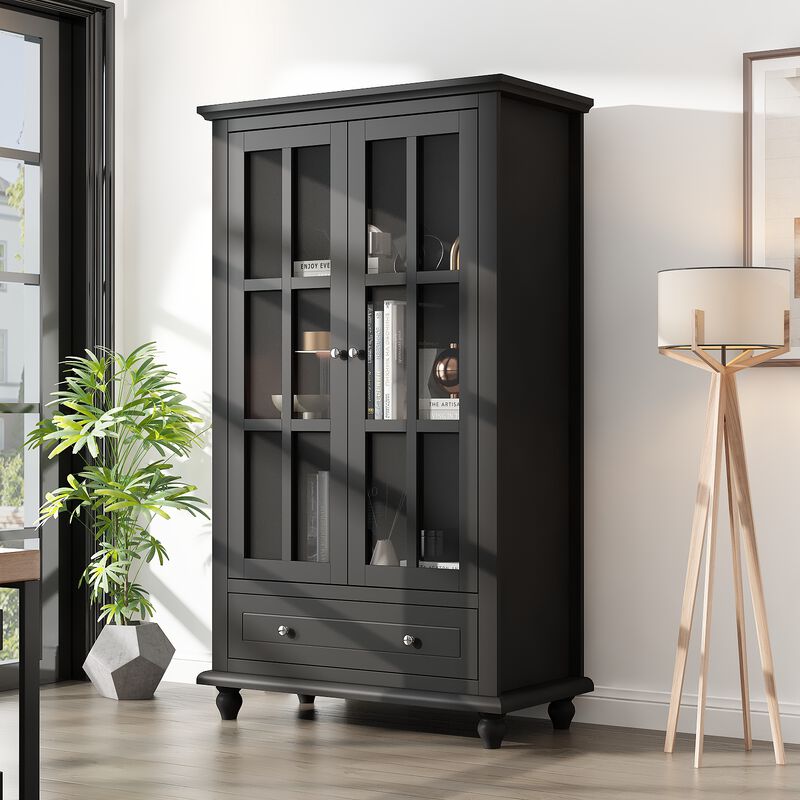 FUFU&GAGA Modern MDF Bookcase with 3 Shelves and Doors (31.5" W x 15.7" D x 55.1" H),Black