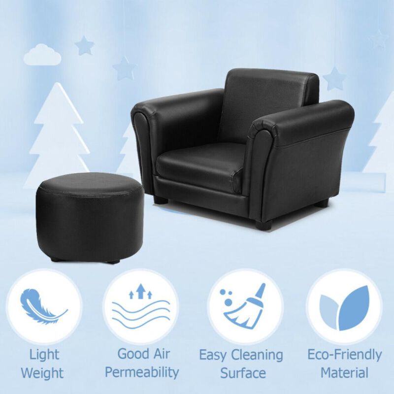 Hivvago Black Kids Single Armrest Couch Sofa with Ottoman