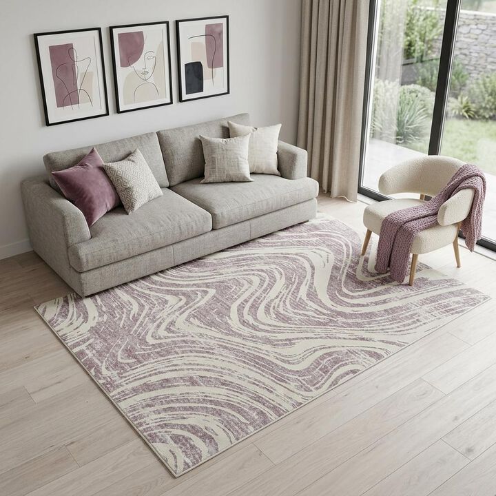 HomeRoots 5' X 8' Beige and Purple Abstract Distressed Area Rug