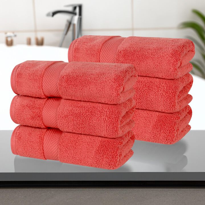 6 Piece Hand Towel Set in Zero Twist Cotton for Bathroom and Guest Use