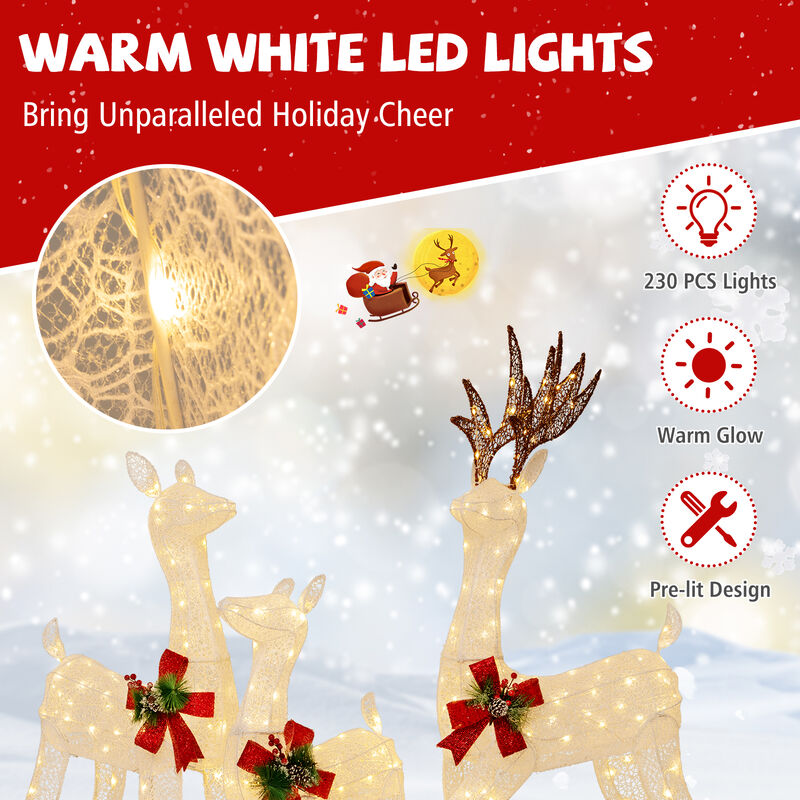 3-Piece Pre-lit Christmas Reindeer Family with 230 Warm White LED Lights image number 6