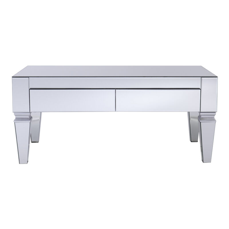 HomeRoots 41" Silver Glass With Iron Mirrored Coffee Table image number 0