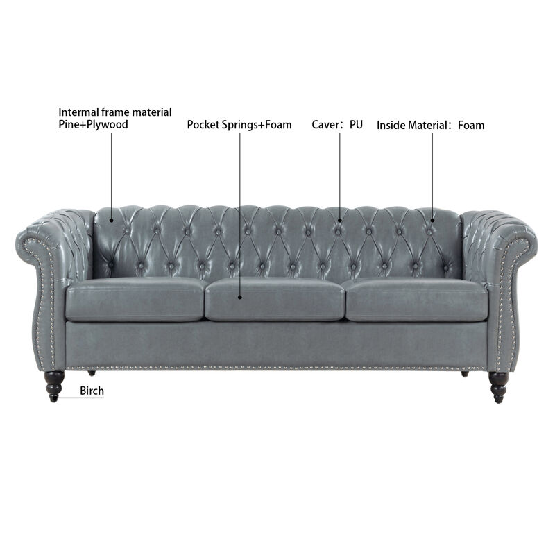 Rolled Arm Chesterfield 3 Seater Sofa. image number 9