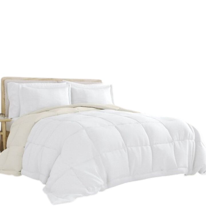Hivvago King/Cal King 3-Piece Microfiber Reversible Comforter Set in White and Cream