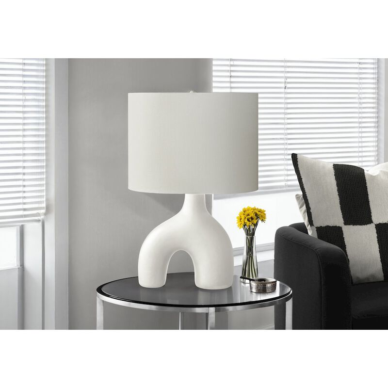 25"H, Table Lamp, White Ceramic, Ivory / Cream Shade, Contemporary, Modern