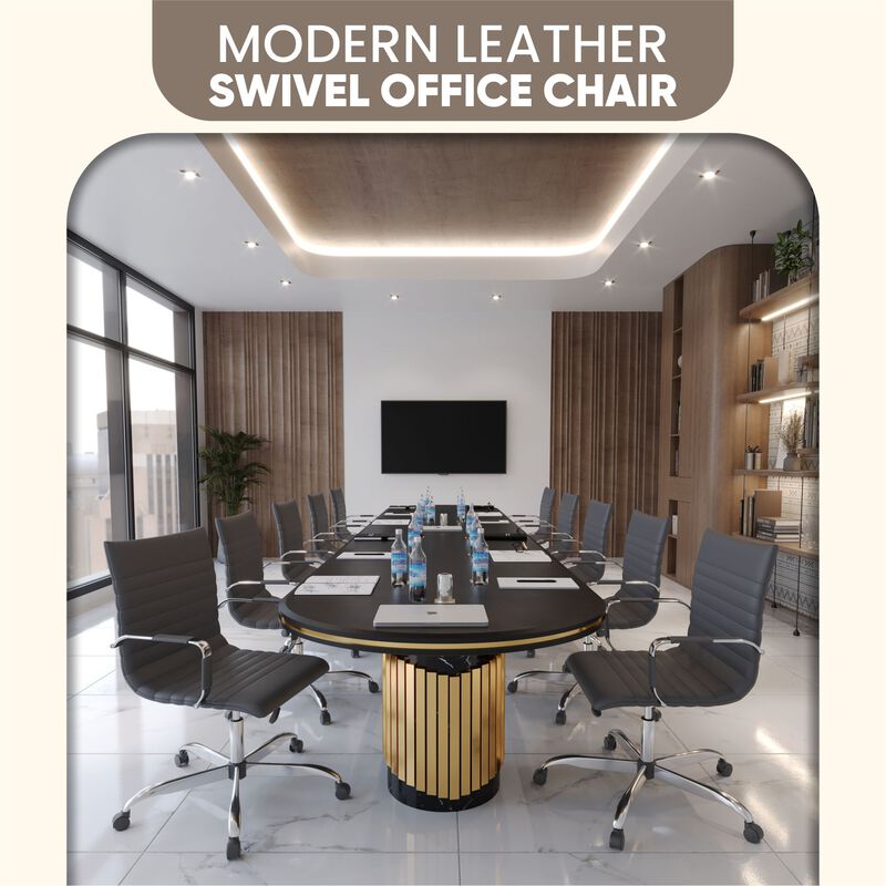 LeisureMod Harris Ergonomic Office Chair, Leather Upholstery with Adjustable Height, Lumbar Support, Swivel and Chrome Base for Home or Office