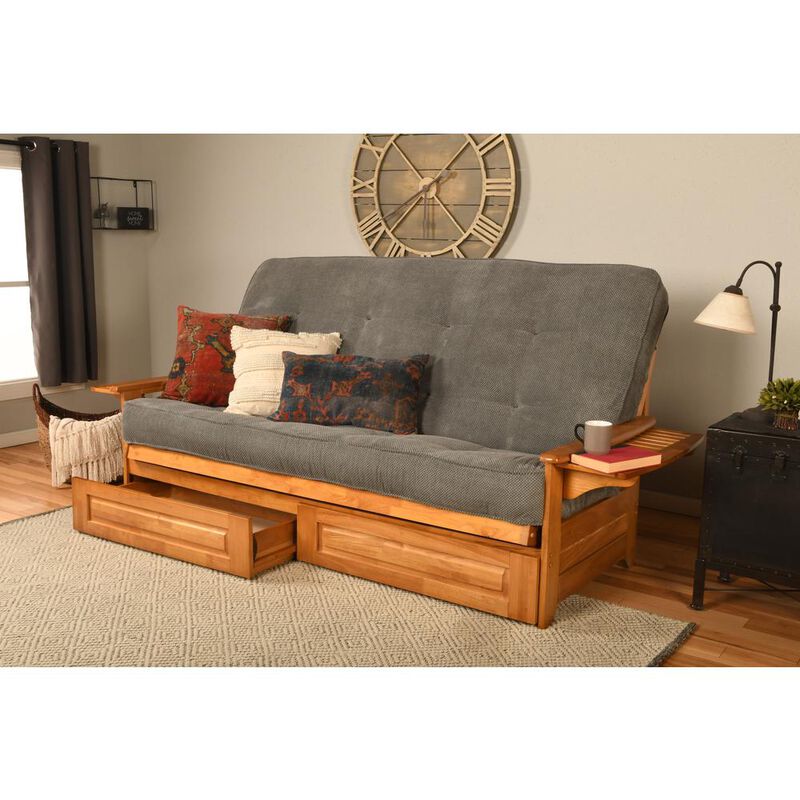Phoenix Frame Queen-Butternut Finish-Marmont Thunder Mattress-Storage Drawers image number 1