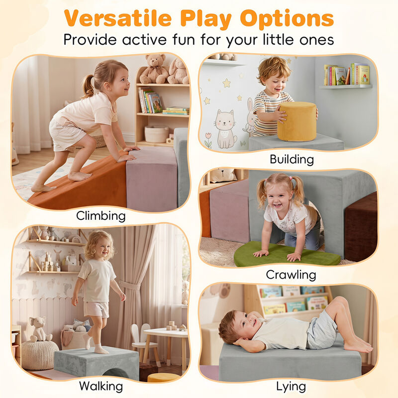 6 Piece Toddler Foam Climbing Set with Slide, Tunnel and Play Blocks image number 4