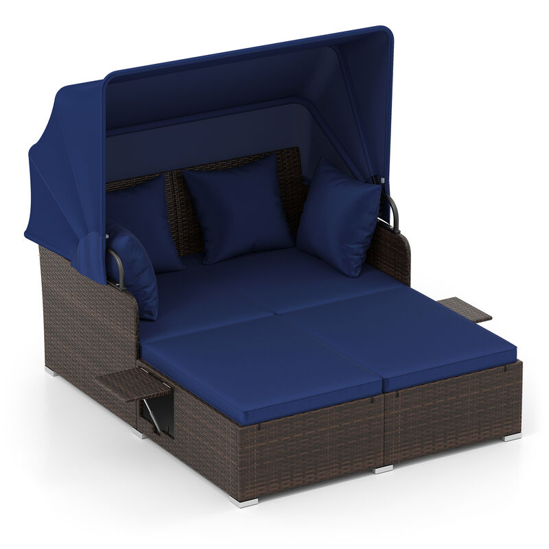 Patio Rattan Daybed with Adjustable Canopy and Built-In Side Tables image number 0