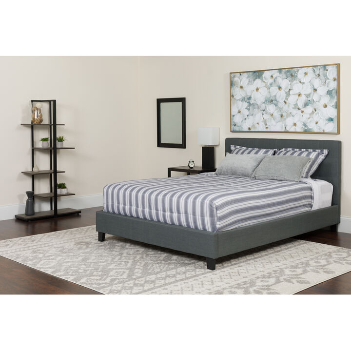 Tribeca Queen Size Tufted Upholstered Platform Bed in Dark Gray Fabric with Memory Foam Mattress