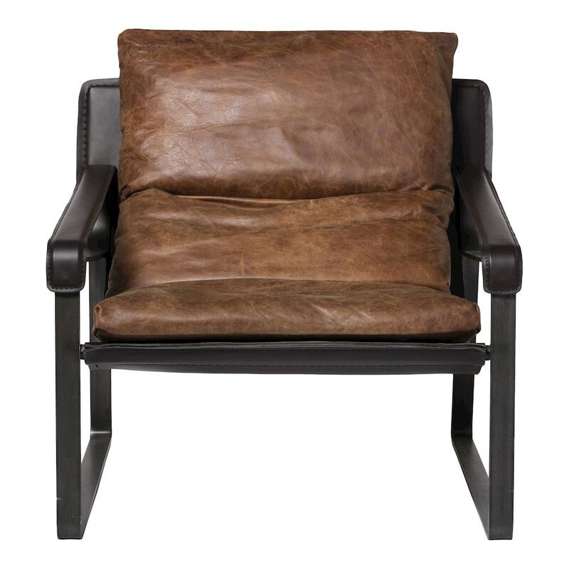 Starlight Canyon Home Mid Century Rustic Armchair Brown Leather with Black Iron Frame image number 2