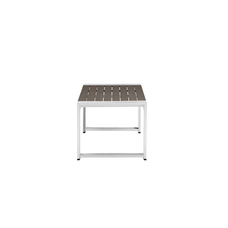 Outdoor Metal Coffee Table with Panel Design, Brown and White-Benzara image number 2