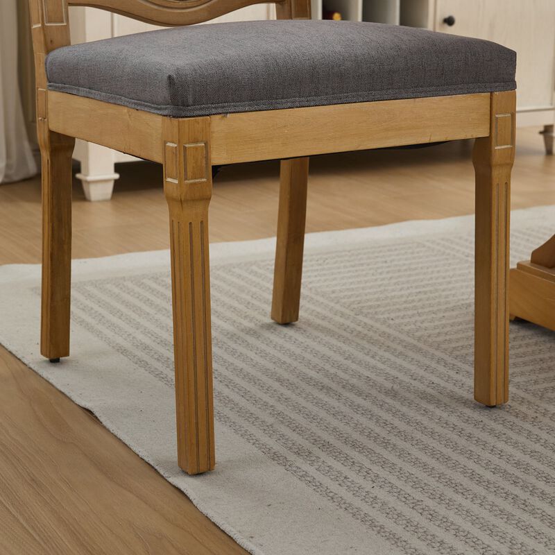 Set of 2 Solid Wood Rattan-Back Dining Chair, Matte Linen Cushion with High-Resilience Foam image number 6