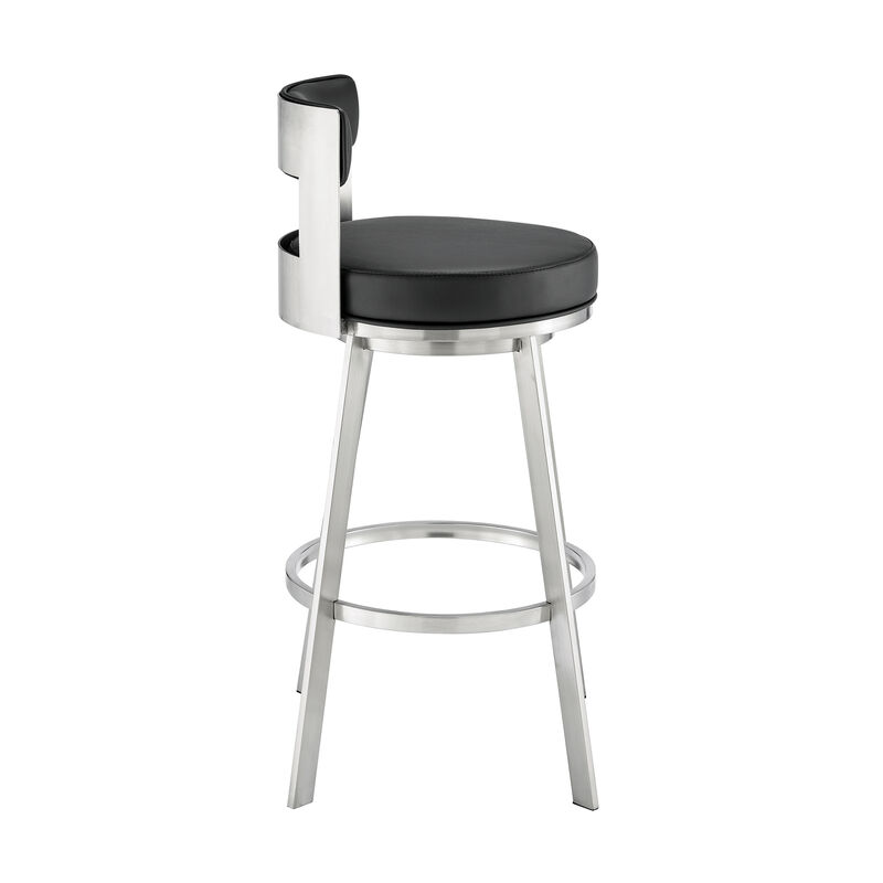 Lynof Swivel Stool in Silver Metal with Grey Faux Leather