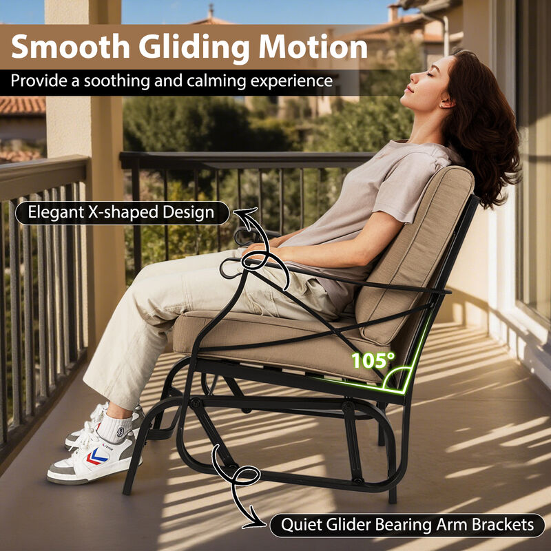 Outdoor Rocking Glider Chair with Thick Cushions and Metal Frame image number 7