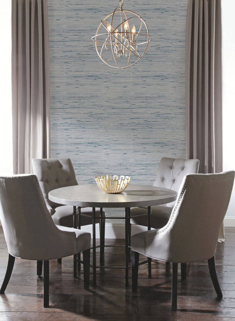 Lustrous Grasscloth Blue & Gold Wallpaper image number 2