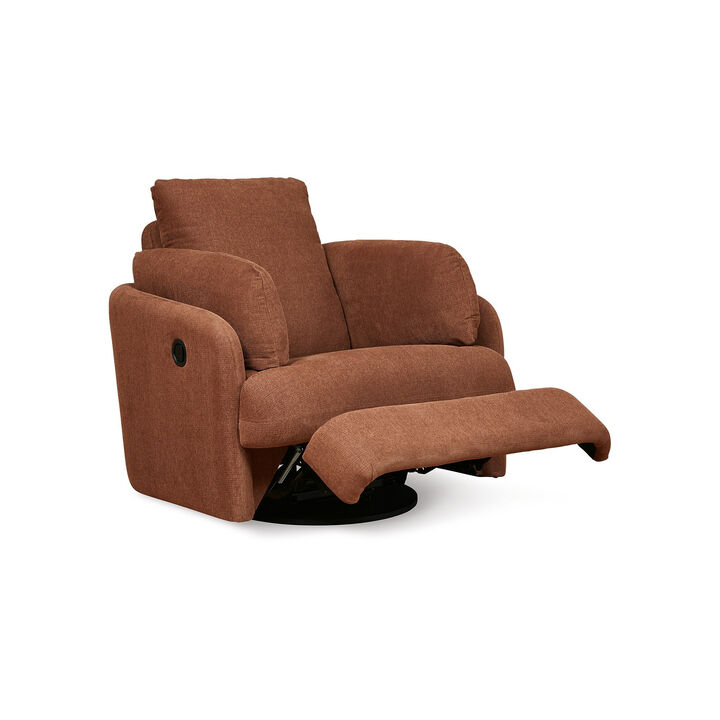 Meso Swivel Manual Glider Recliner Chair, Orange Nuvella Polyester - Benzara