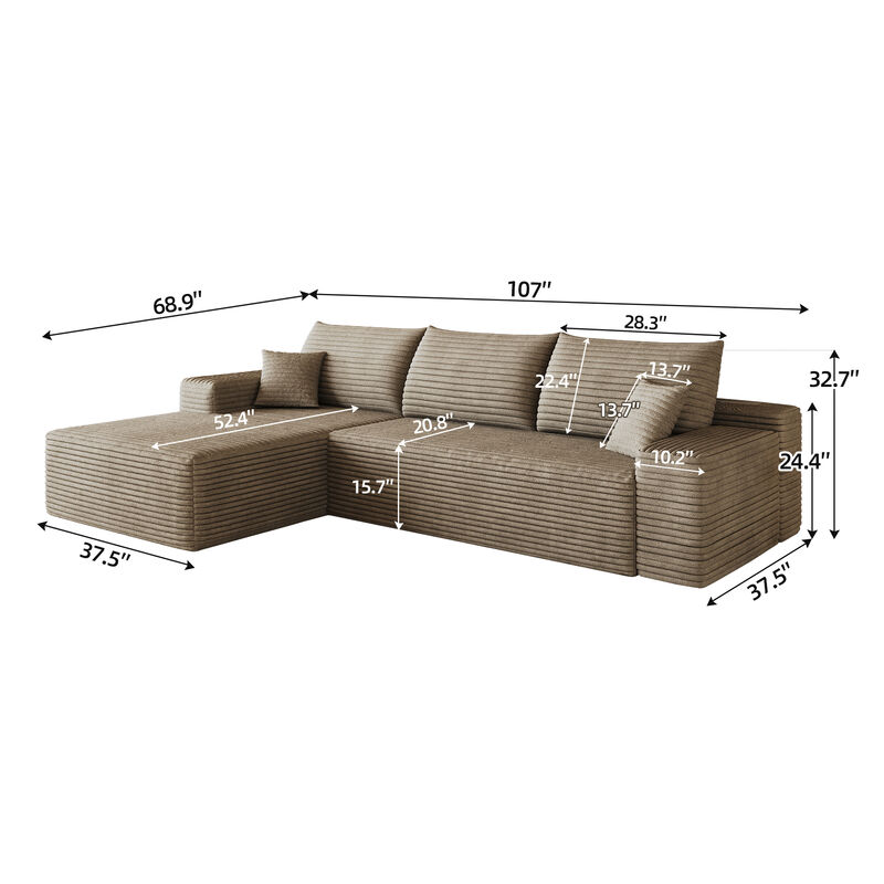 Taldis 107" Cloud Sectional Couch with L-Shape image number 4