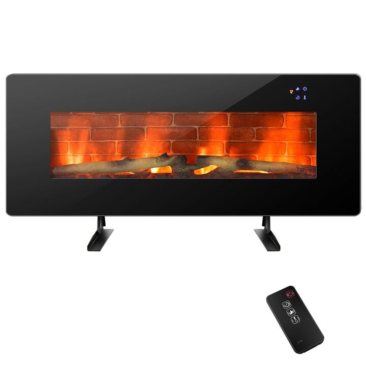 42 Inch Electric Wall Mounted Freestanding Fireplace with Remote Control-Black
