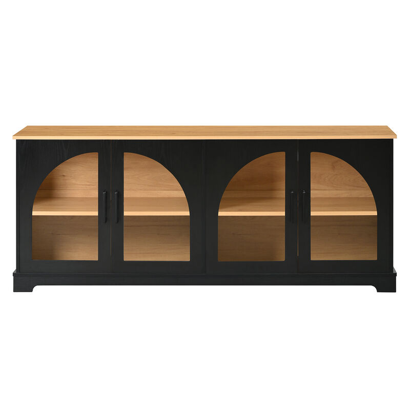 TATEUS Elegant Farmhouse Media Sideboard with Semi-Arched Glass Doors, 70" TV Stand Cable Management image number 0