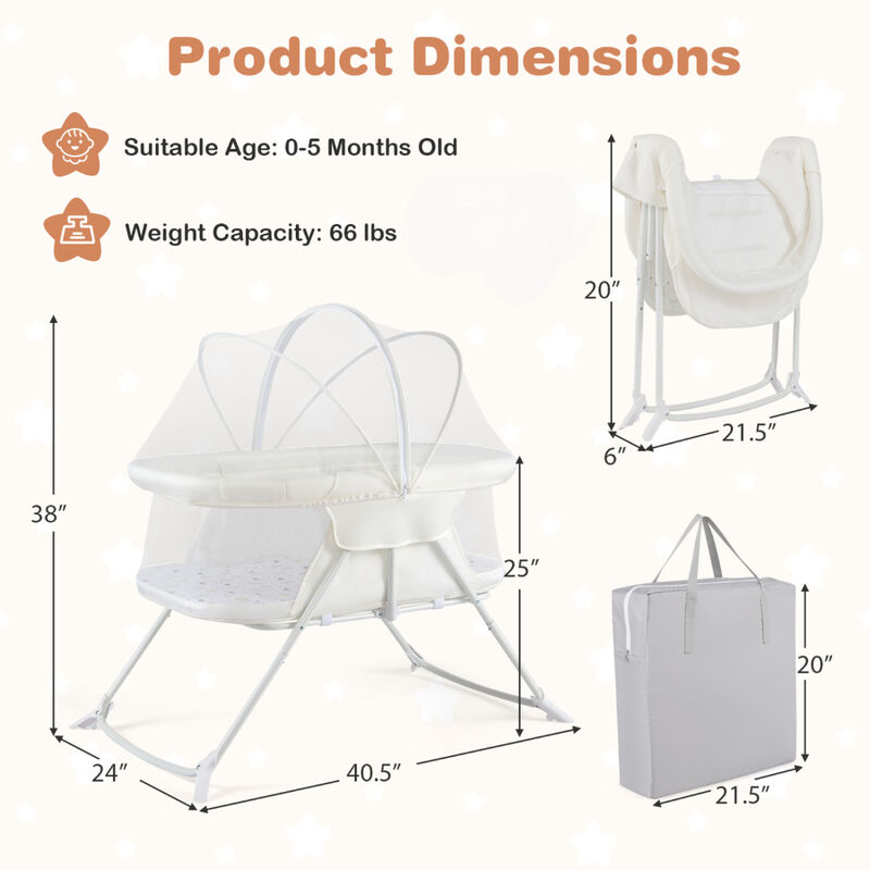 2 in 1 Baby Bedside Sleeper Bassinet with Rocking Motion and Breathable Mesh for Nursery image number 2