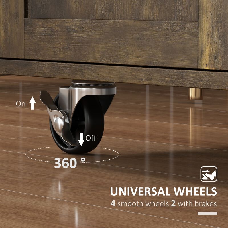 Rustic Brown Kitchen Cart: Drawer, Cabinet, Towel Rack, Wheeled