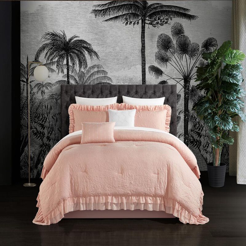 Chic Home Kensley Comforter Set Washed Crinkle Ruffled Flange Border Design Bedding Blush, Twin image number 2