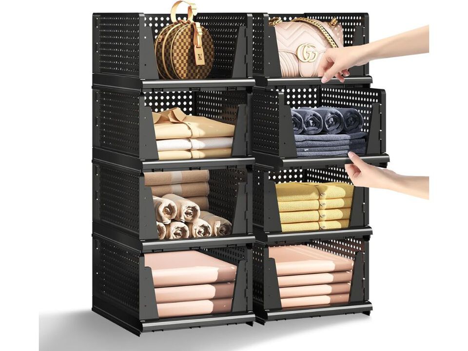 5-Pack Folding Closet Organizer | Stackable Plastic Storage Bins for Closet Shelves