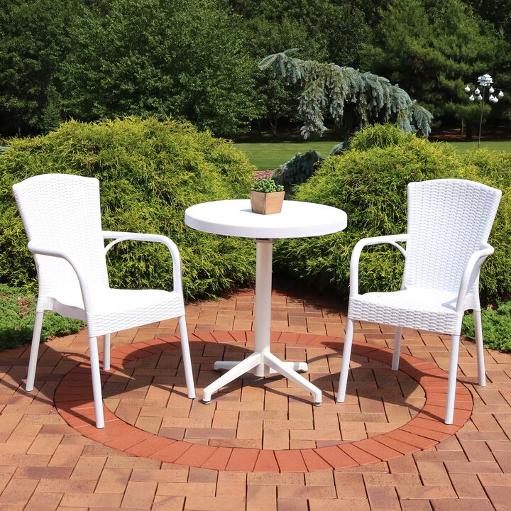Sunnydaze Segesta Plastic 3-Piece Patio Dining Table and Chairs Set - White