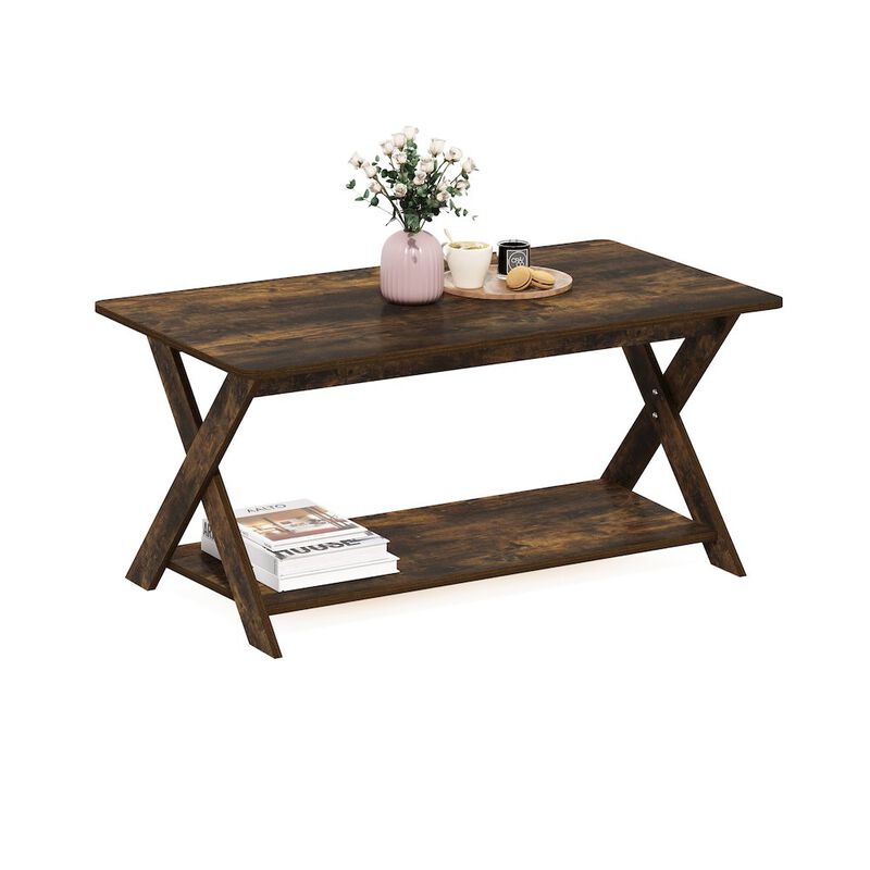 Modern Simplistic Criss-Crossed Coffee Table, Amber Pine